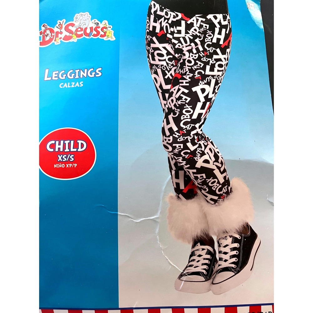 Dr Seuss Cat in the Hat Girls Leggings Costume NWT Child S/XS Size 4-6 Halloween